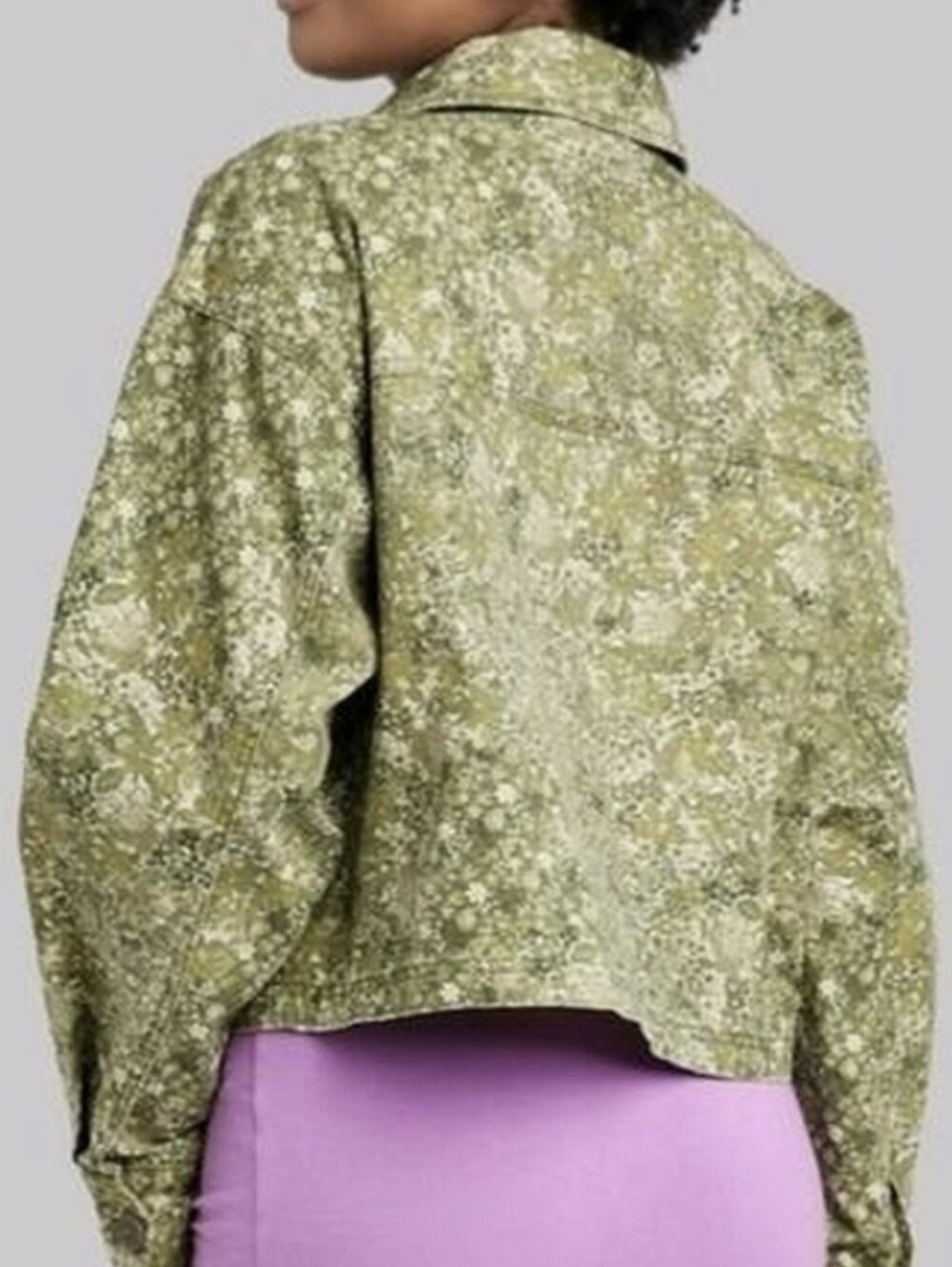 Wild Fable Women's Green Floral Cropped Denim Jacket XL NWT Oversized Fit